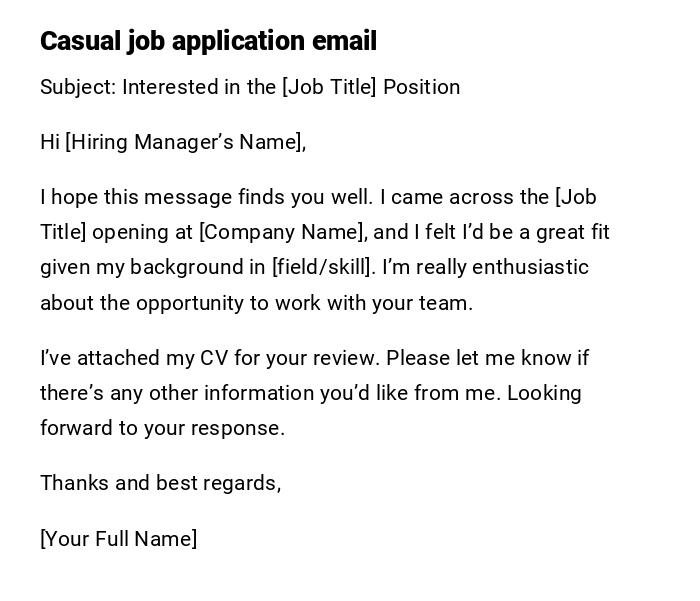 Casual job application email Casual job application email