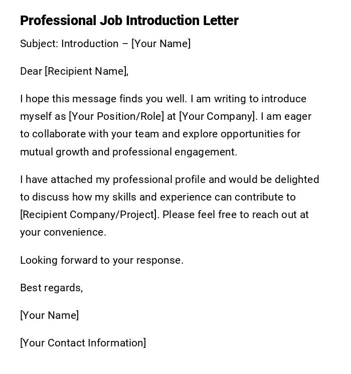 Professional Job Introduction Letter Professional Job Introduction Letter