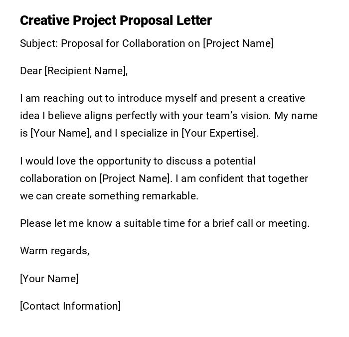 Creative Project Proposal Letter Creative Project Proposal Letter