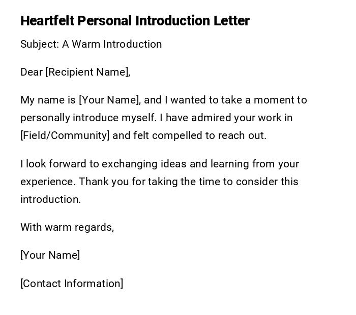 Heartfelt Personal Introduction Letter Heartfelt Personal Introduction Letter