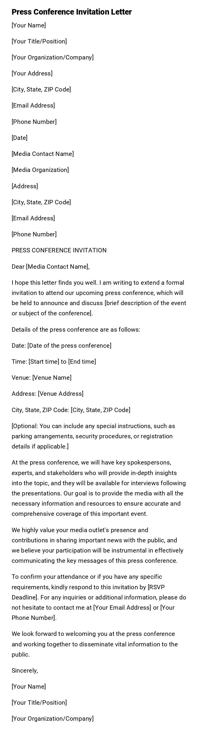 Press Conference Invitation Letter