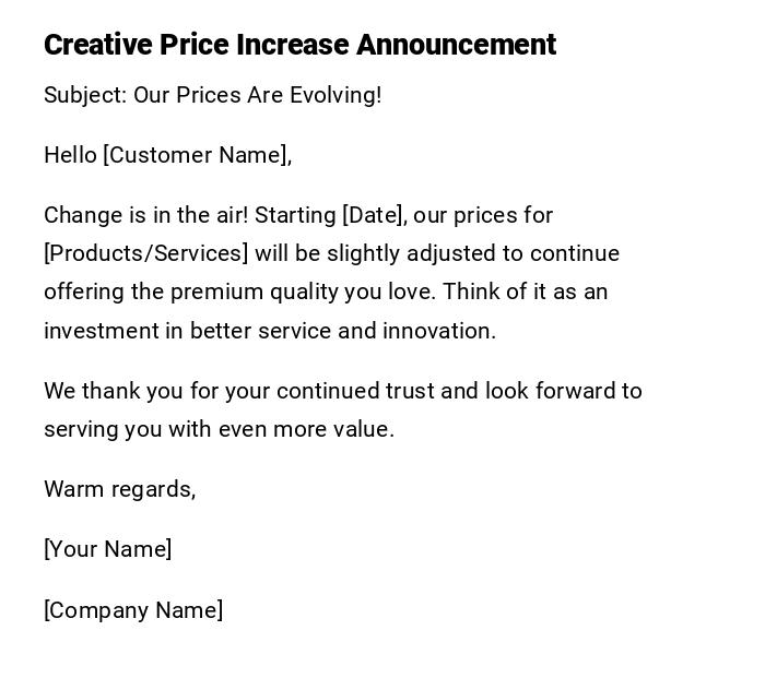Creative Price Increase Announcement Creative Price Increase Announcement