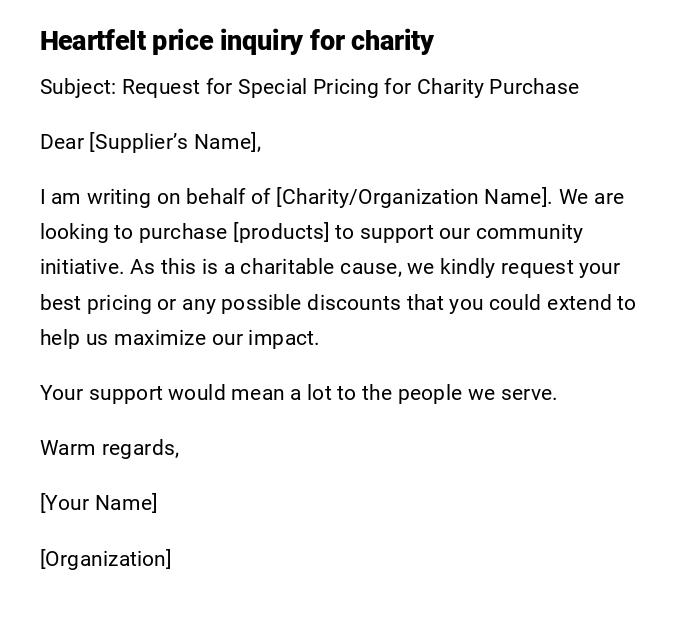 Heartfelt price inquiry for charity