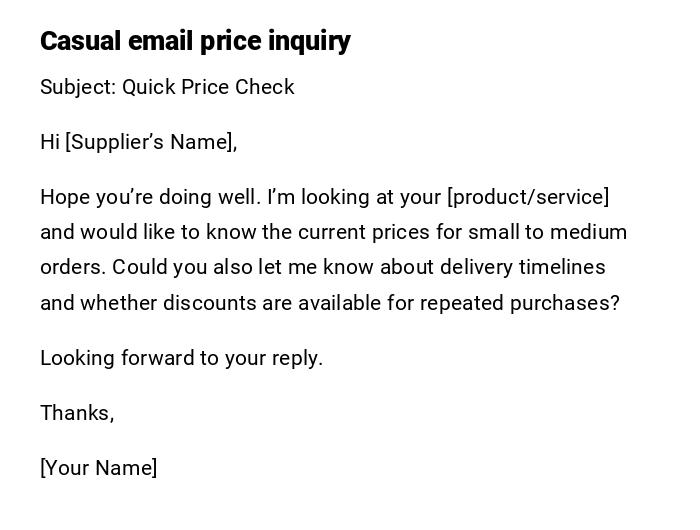 Casual email price inquiry