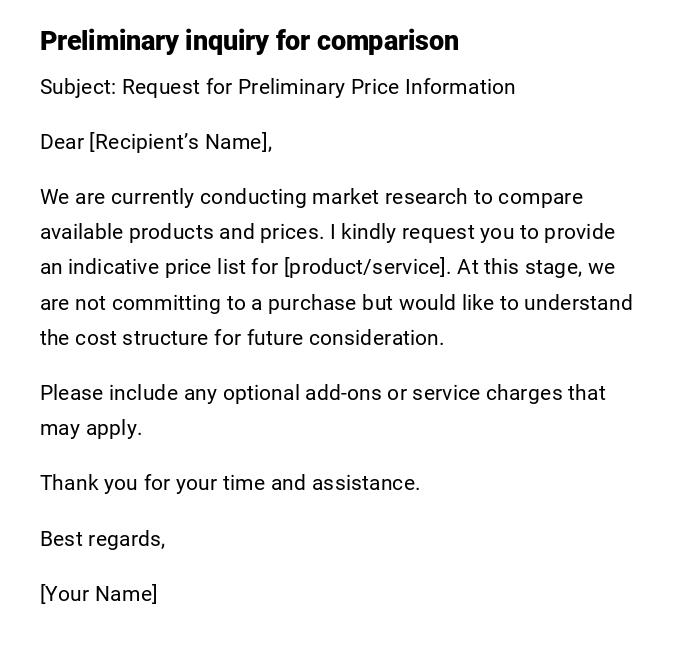 Preliminary inquiry for comparison