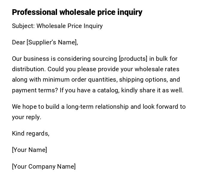 Professional wholesale price inquiry