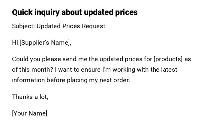 Quick inquiry about updated prices