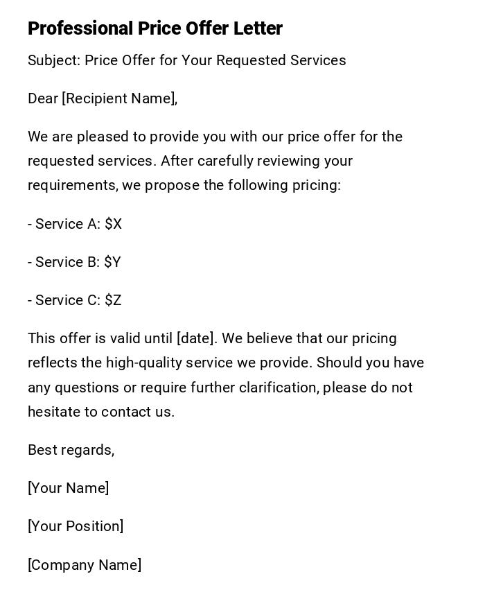 Professional Price Offer Letter Professional Price Offer Letter