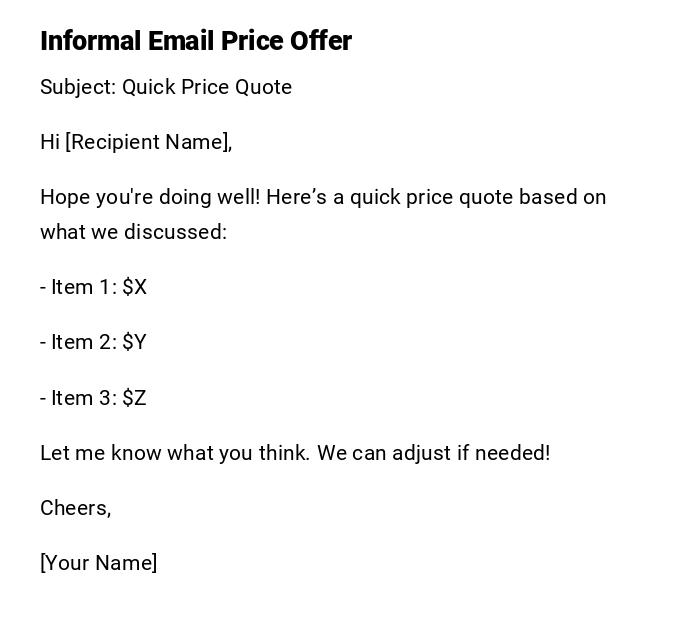 Informal Email Price Offer Informal Email Price Offer