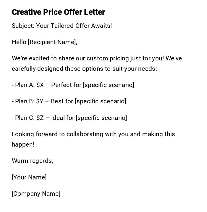 Creative Price Offer Letter Creative Price Offer Letter