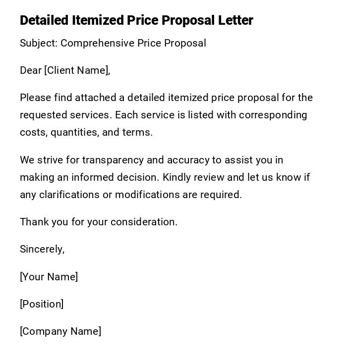 Detailed Itemized Price Proposal Letter
