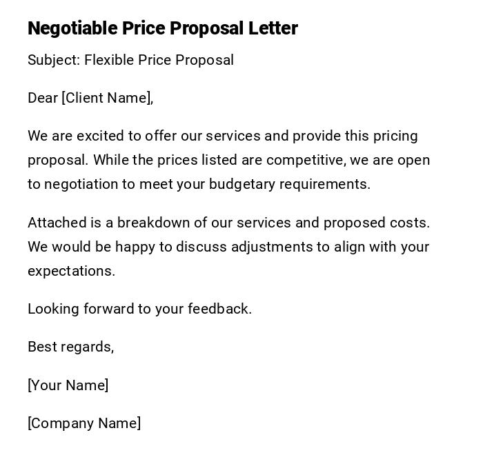 Negotiable Price Proposal Letter