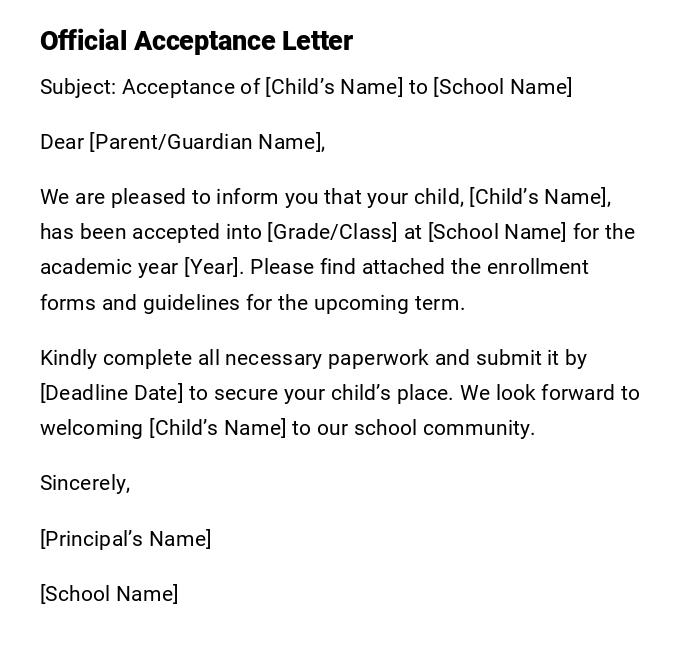 Official Acceptance Letter Official Acceptance Letter
