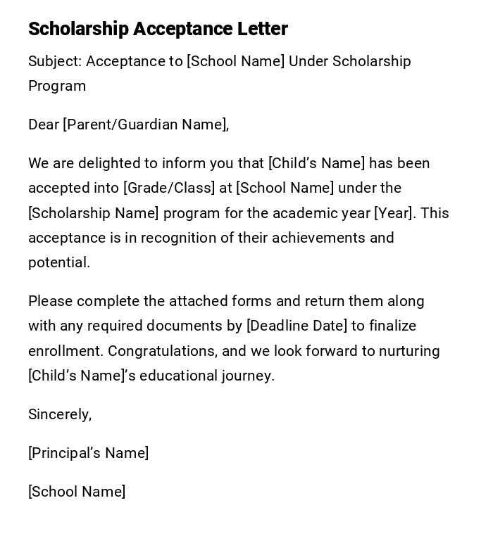 Scholarship Acceptance Letter Scholarship Acceptance Letter