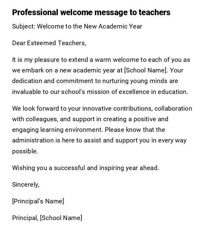 Professional welcome message to teachers