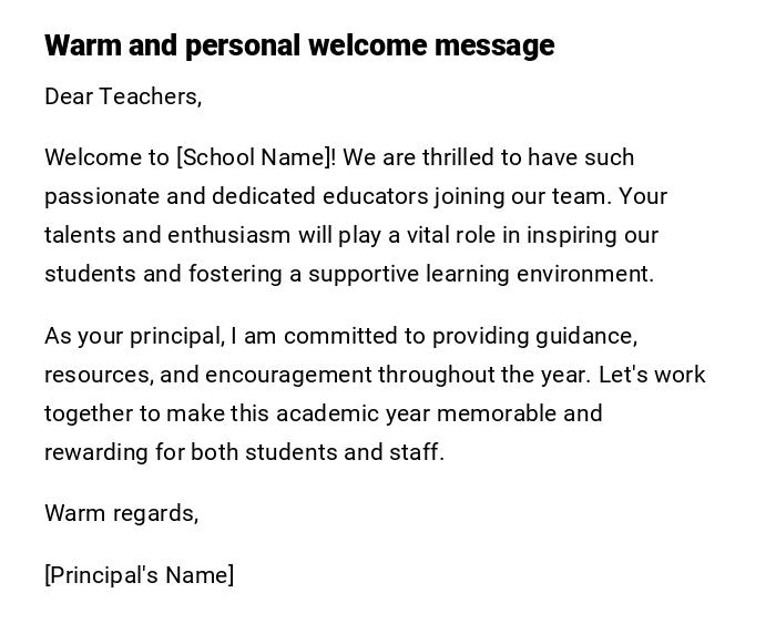 Warm and personal welcome message