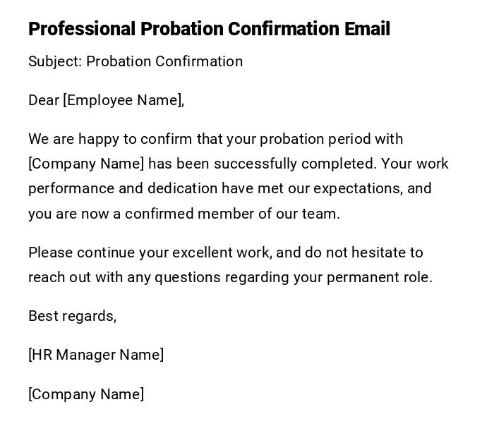 Professional Probation Confirmation Email
