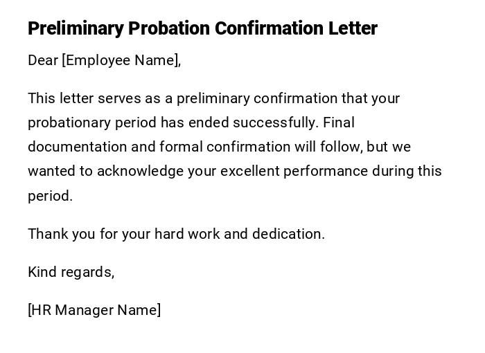 Preliminary Probation Confirmation Letter