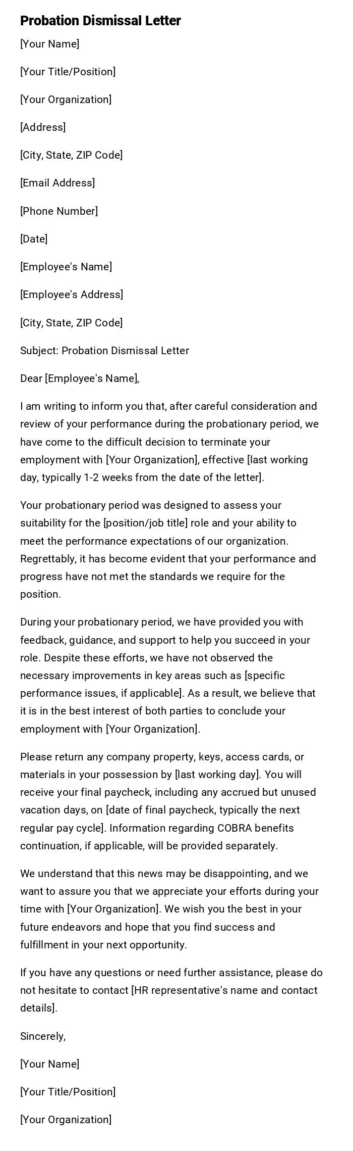 Probation Dismissal Letter