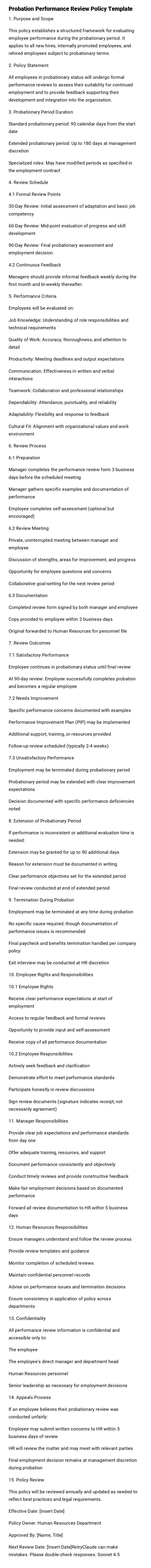 Probation Performance Review Policy Template Probation Performance Review Policy Template