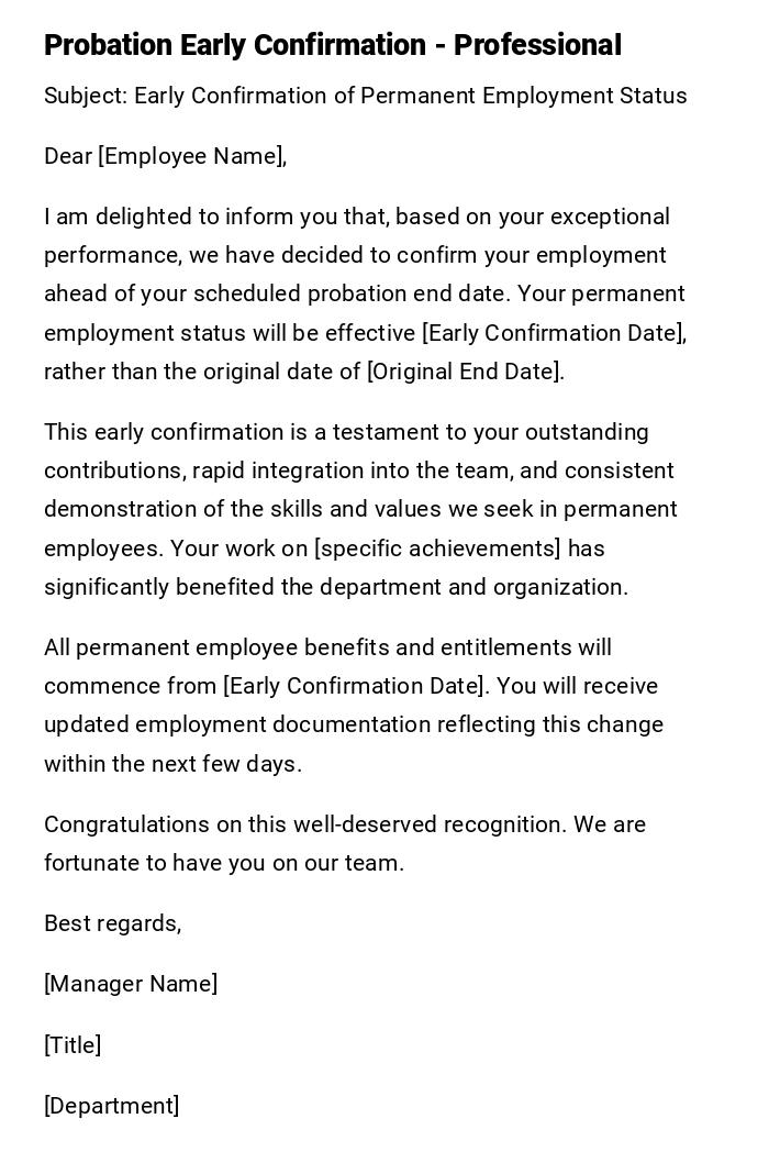 Probation Early Confirmation - Professional Probation Early Confirmation - Professional
