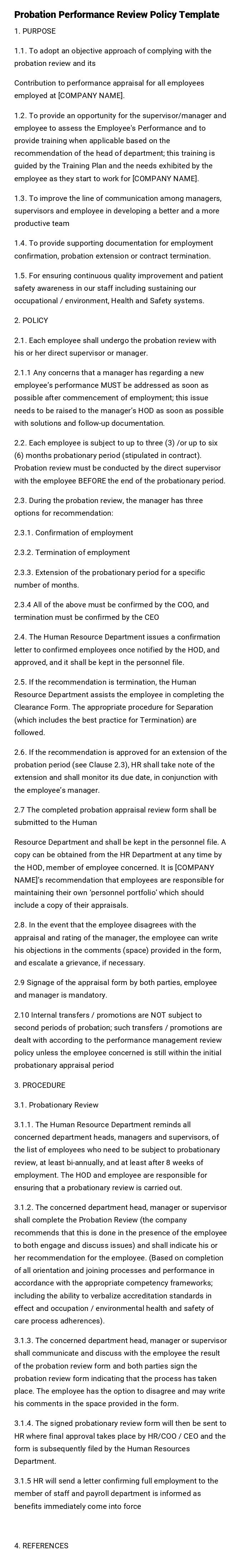 Probation Performance Review Policy Template Probation Performance Review Policy Template