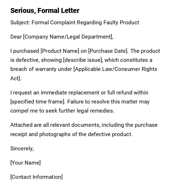 Serious, Formal Letter