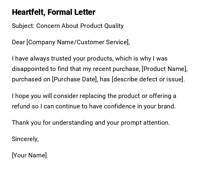 Heartfelt, Formal Letter