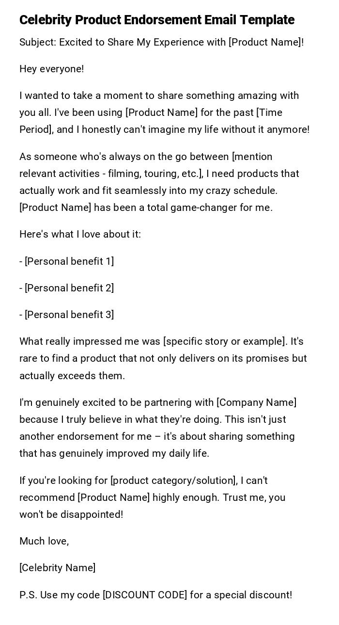 Celebrity Product Endorsement Email Template