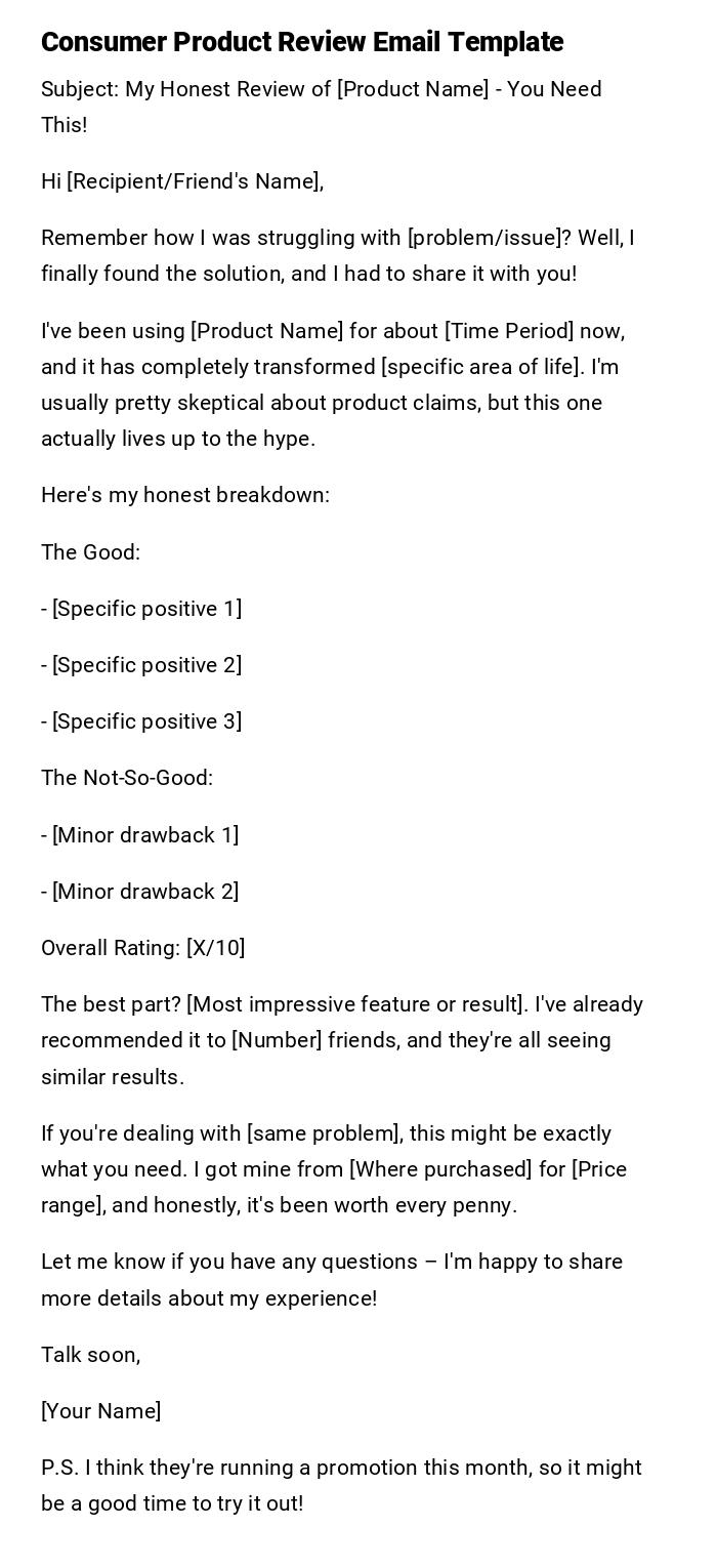 Consumer Product Review Email Template