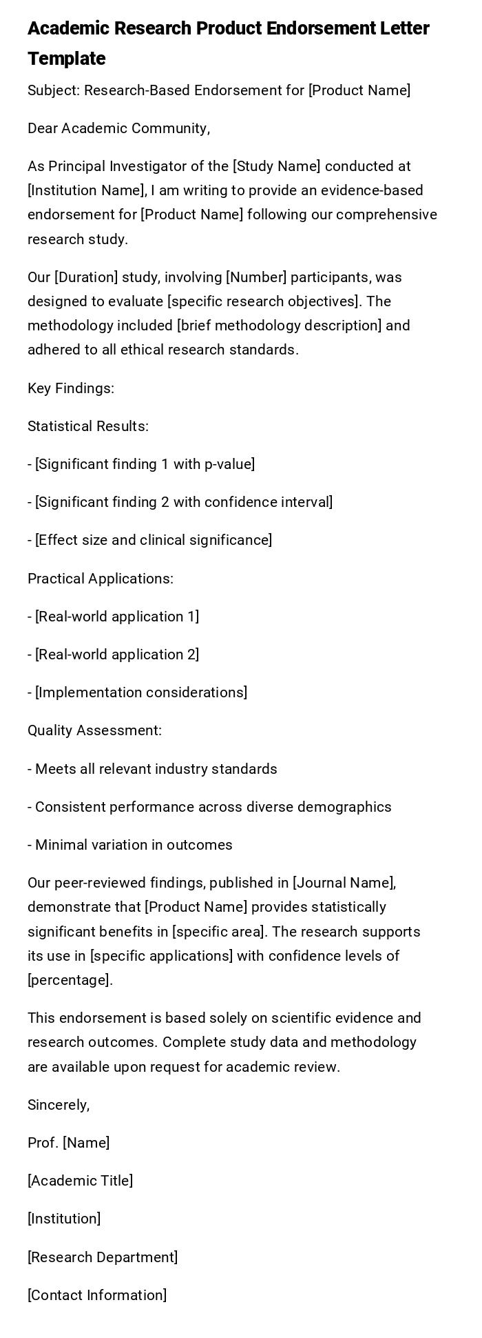 Academic Research Product Endorsement Letter Template