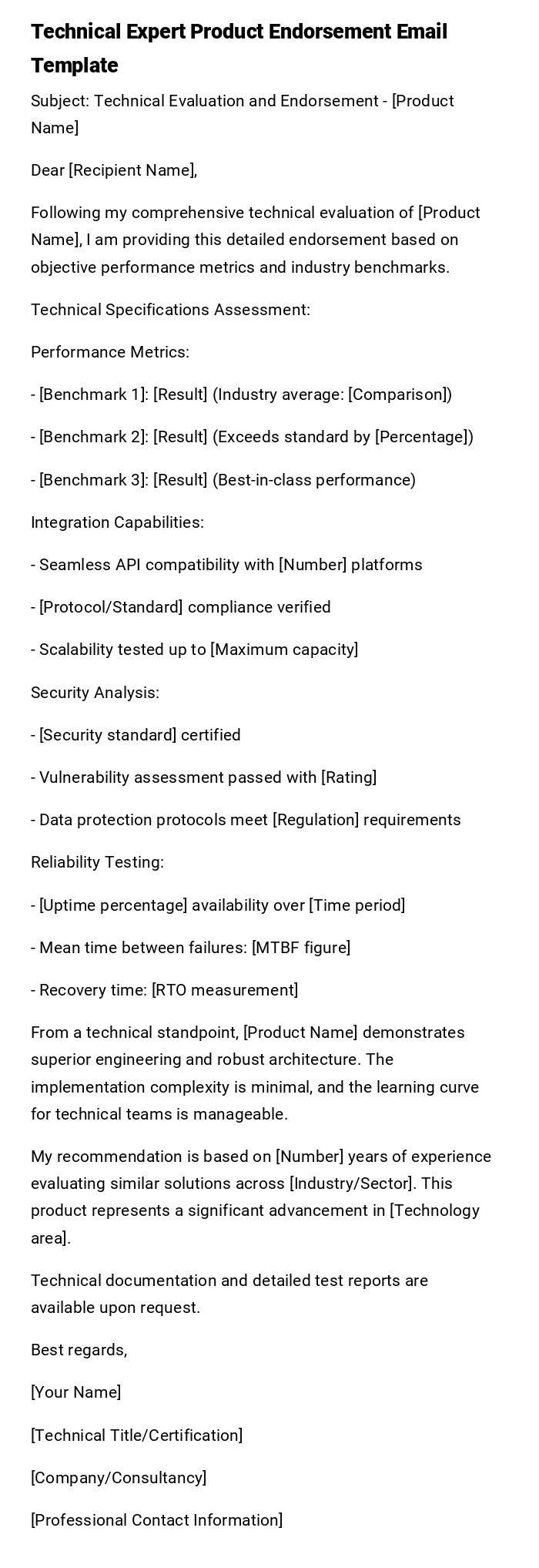 Technical Expert Product Endorsement Email Template