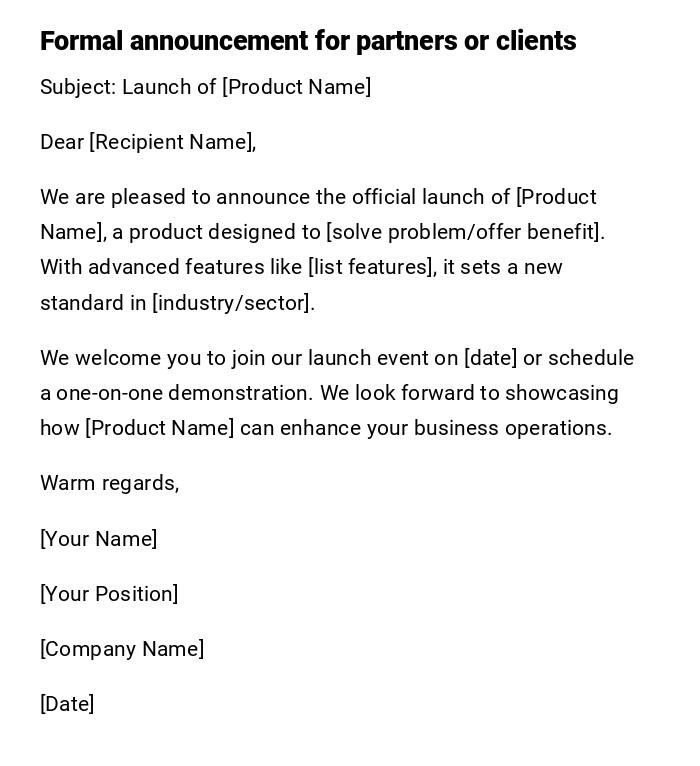 Formal announcement for partners or clients Formal announcement for partners or clients