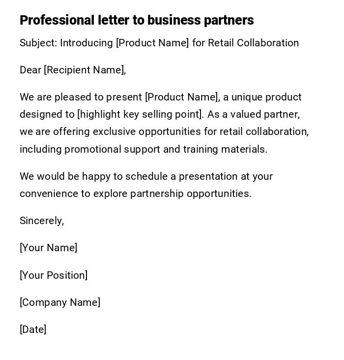 Professional letter to business partners Professional letter to business partners