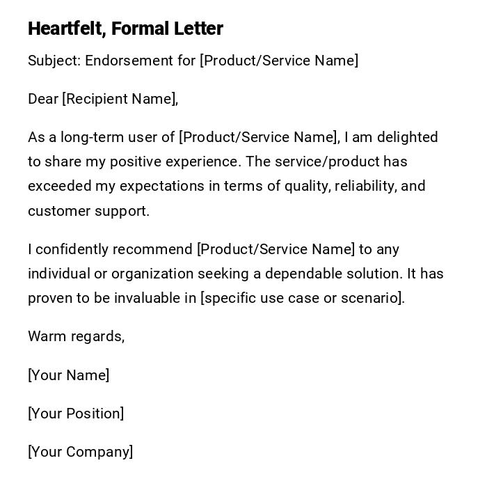 Heartfelt, Formal Letter Heartfelt, Formal Letter