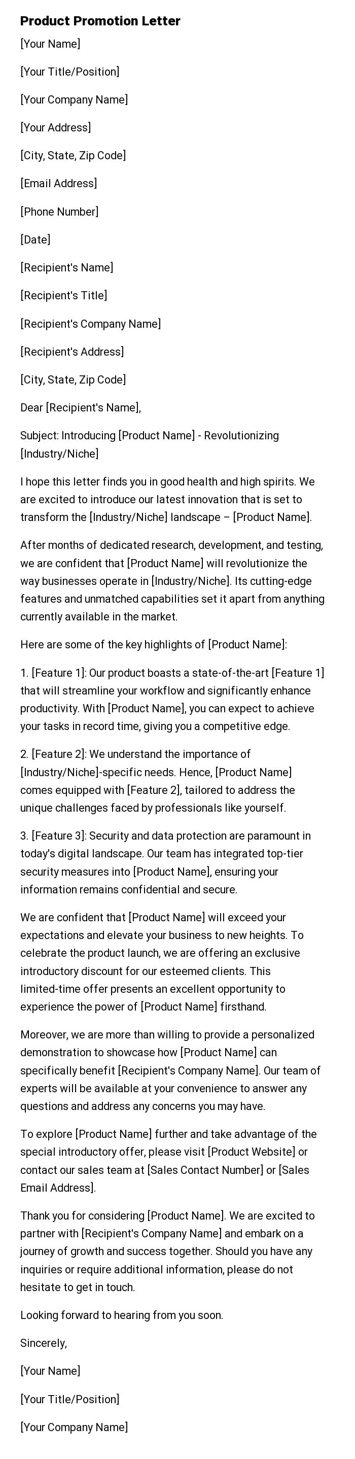 Product Promotion Letter