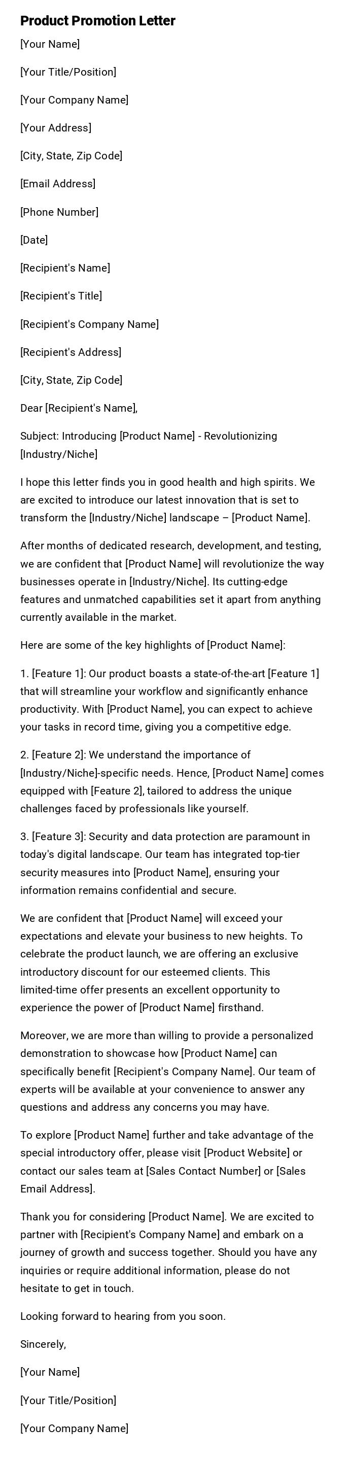 Product Promotion Letter