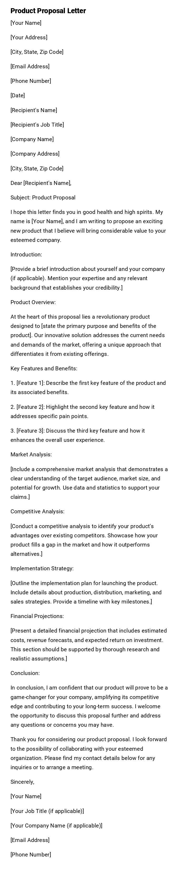 Product Proposal Letter