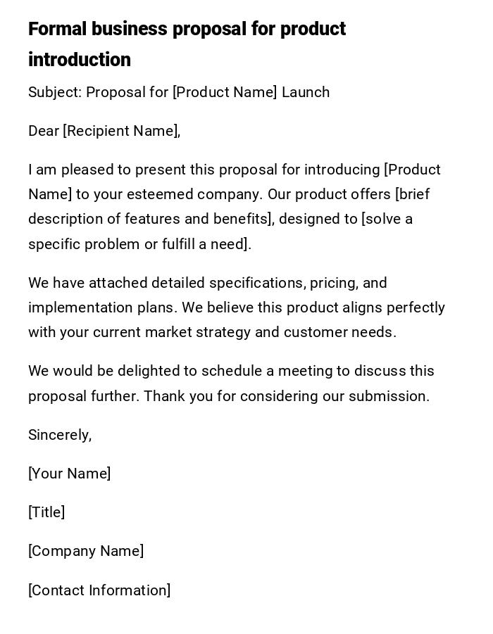Formal business proposal for product introduction