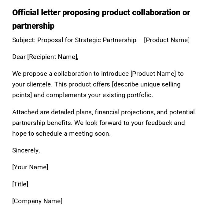 Official letter proposing product collaboration or partnership