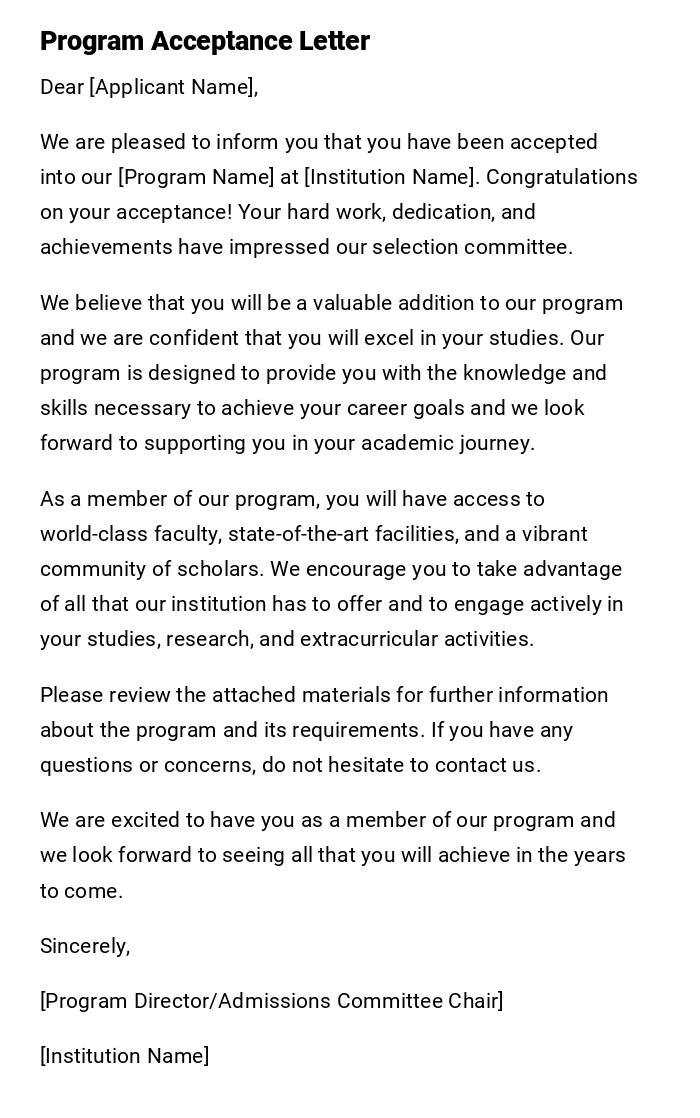 Program Acceptance Letter