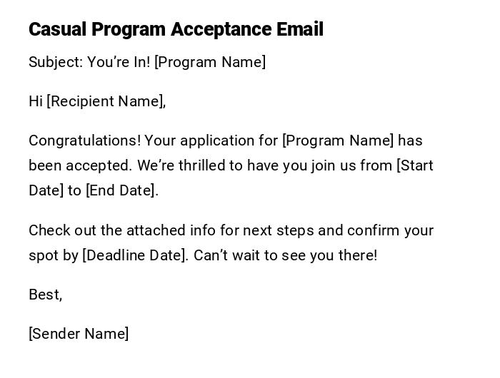 Casual Program Acceptance Email Casual Program Acceptance Email