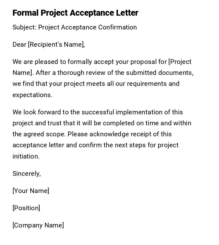 Formal Project Acceptance Letter Formal Project Acceptance Letter