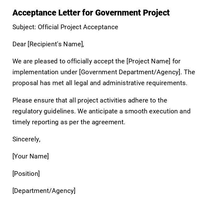 Acceptance Letter for Government Project Acceptance Letter for Government Project