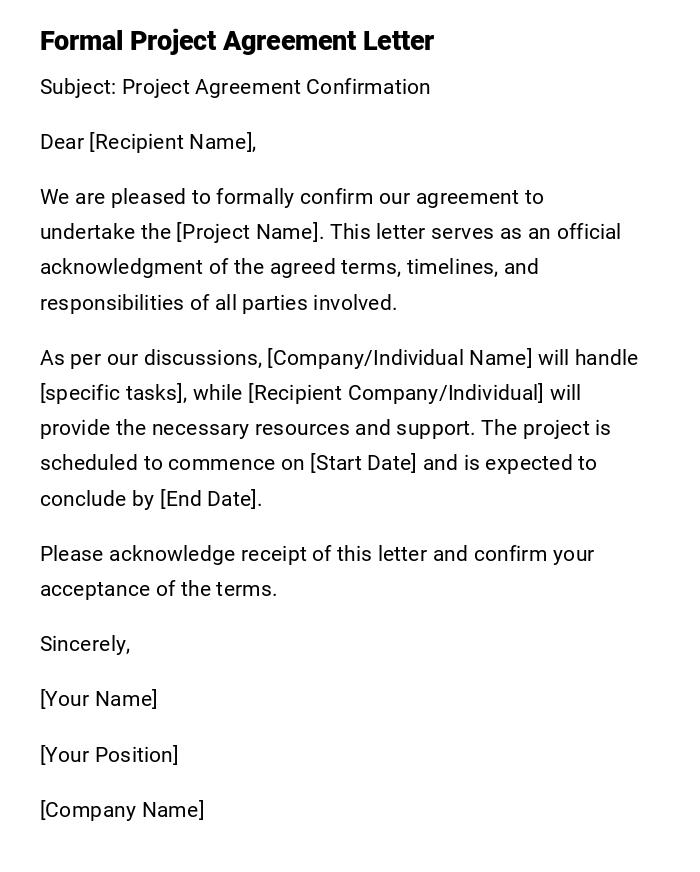 Formal Project Agreement Letter Formal Project Agreement Letter