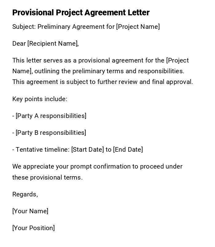 Provisional Project Agreement Letter Provisional Project Agreement Letter