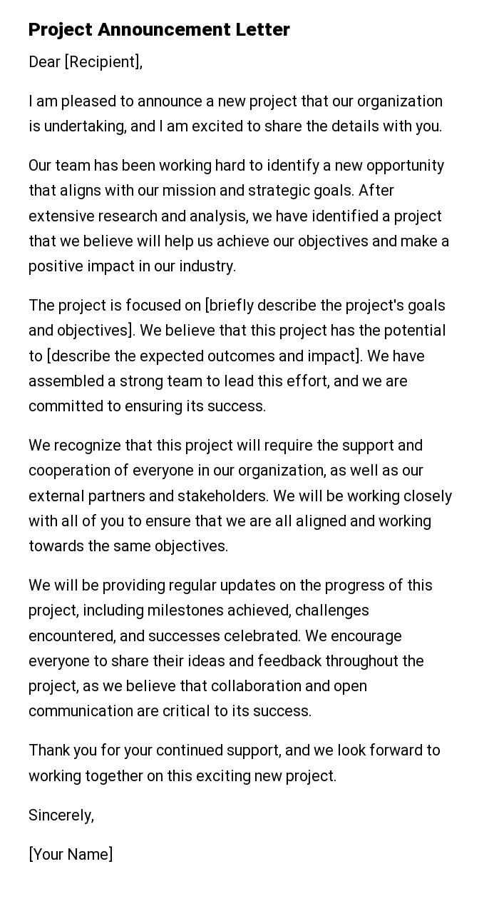 Project Announcement Letter