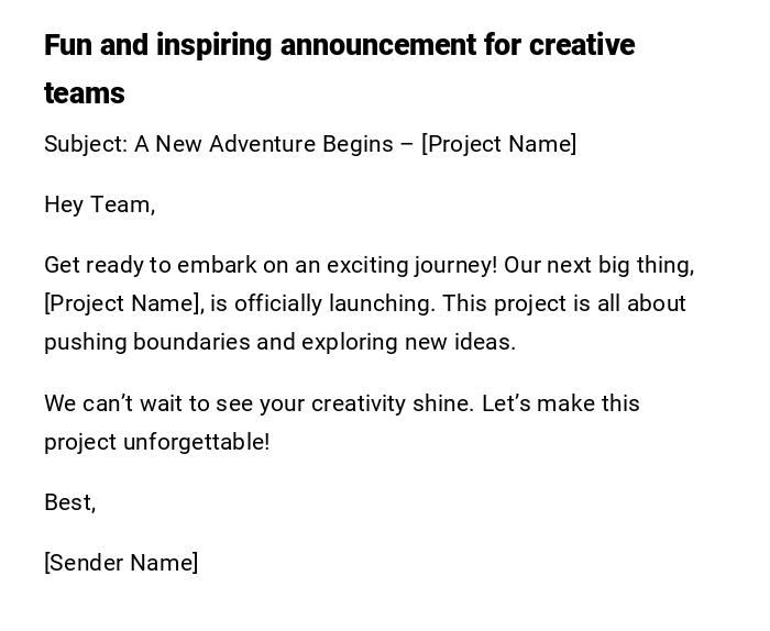 Fun and inspiring announcement for creative teams