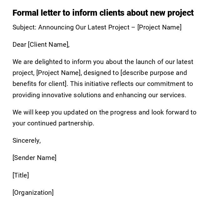 Formal letter to inform clients about new project