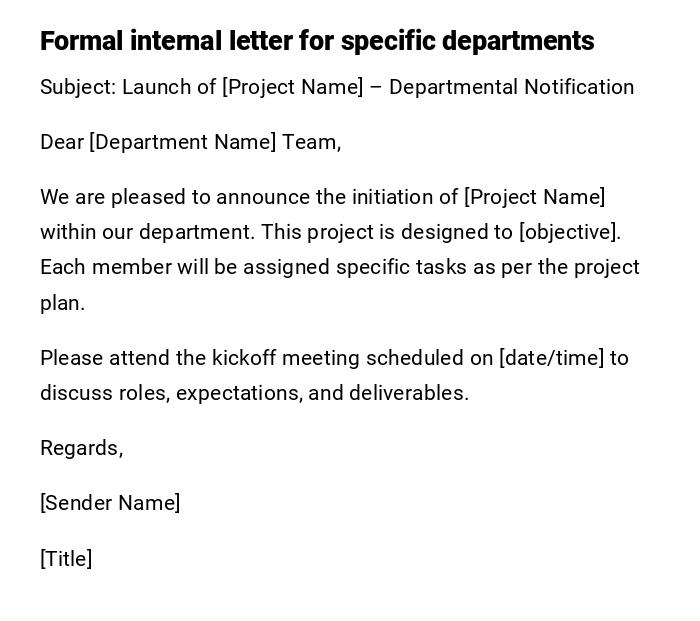 Formal internal letter for specific departments